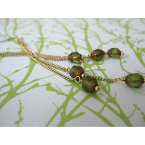 Olive Green and Gold Long Dangle Earrings